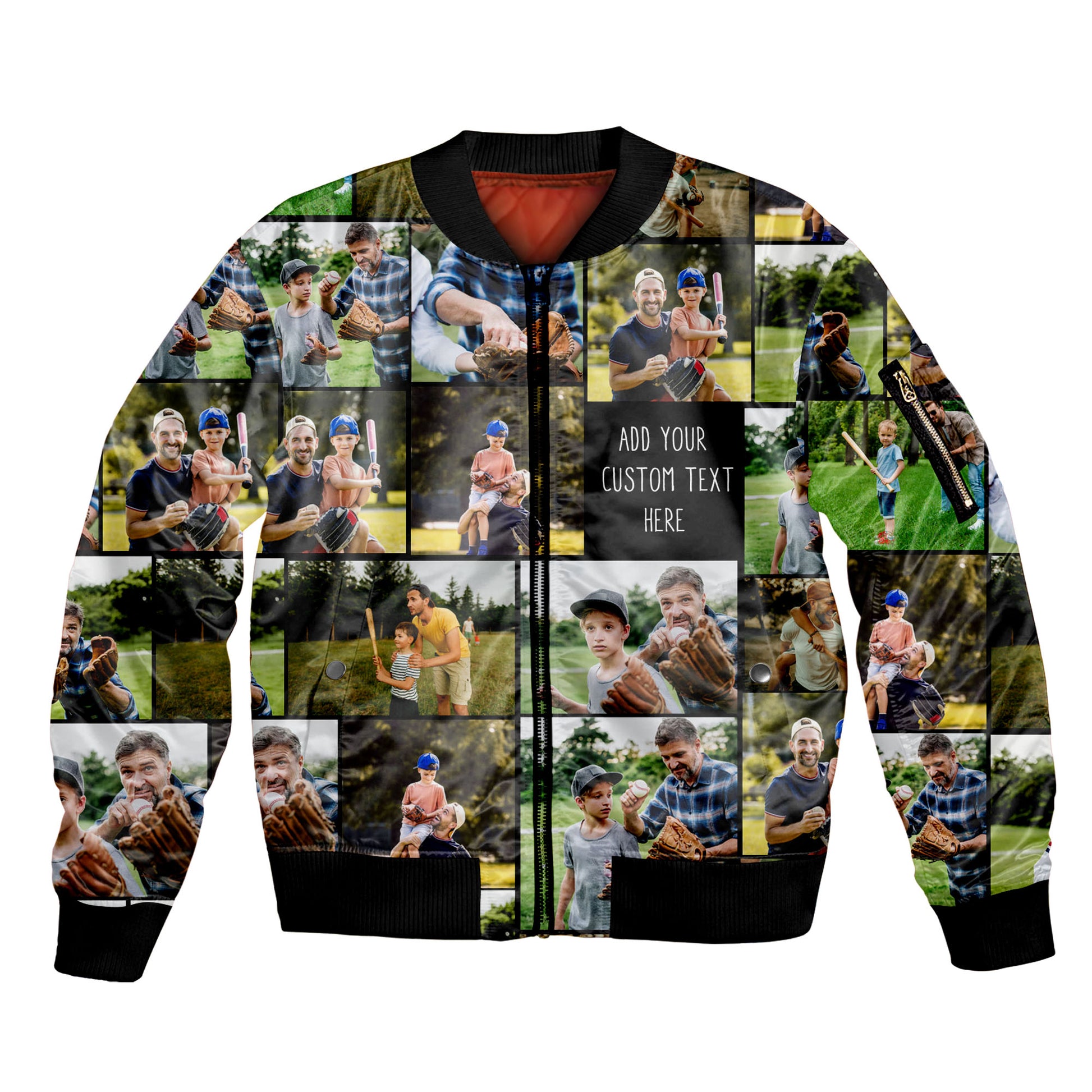 Create Your Own Unisex Bomber Jacket with Collage Photo & Text