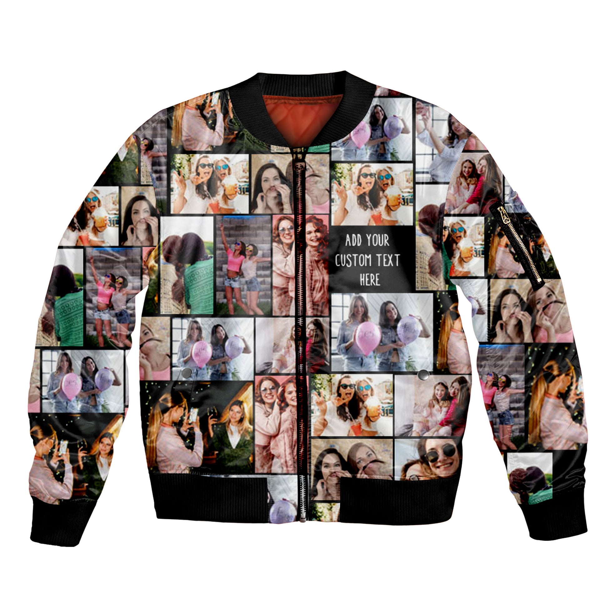 Create Your Own Unisex Bomber Jacket with Collage Photo & Text