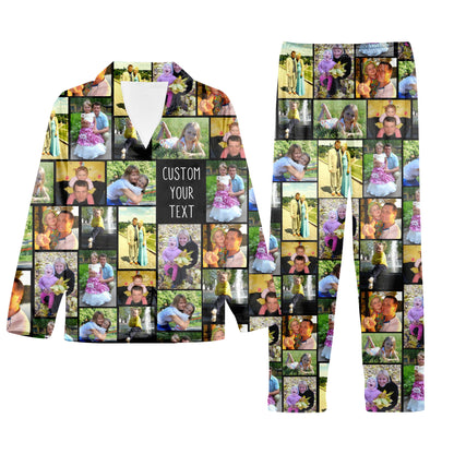 Create Your Own Unisex Satin Pajama Set with Collage Photo & Text