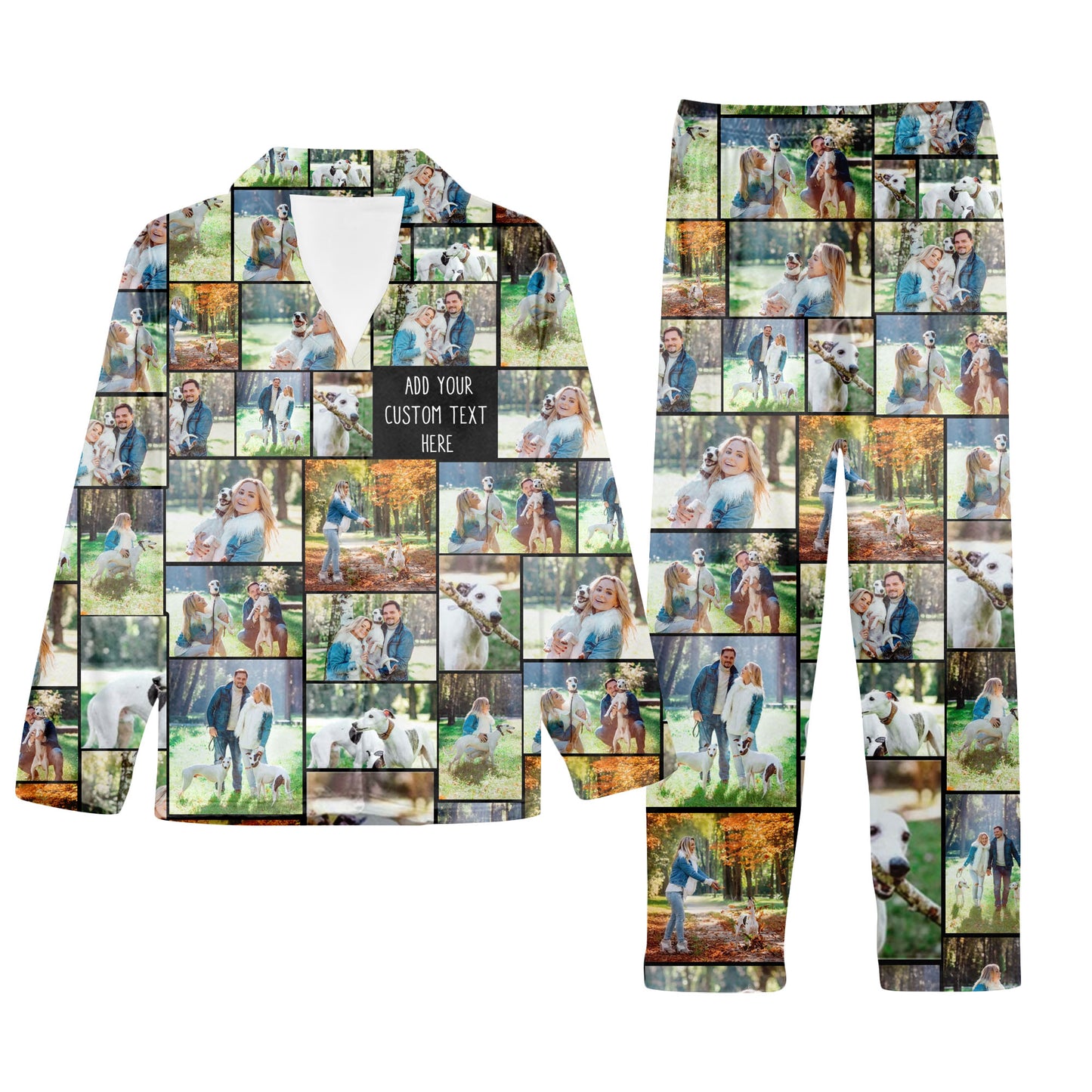 Create Your Own Unisex Satin Pajama Set with Collage Photo & Text