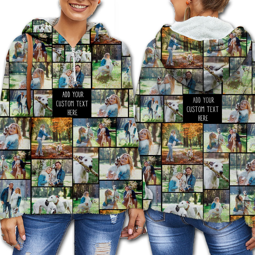 Create Your Own Soft Furry Hoodie with Collage Photo and Text