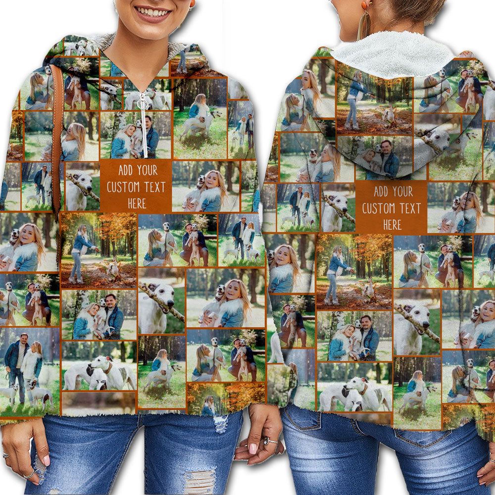 Create Your Own Soft Furry Hoodie with Collage Photo and Text