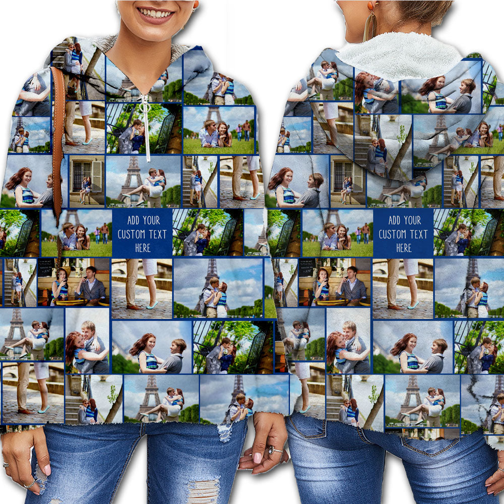 Create Your Own Soft Furry Hoodie with Collage Photo and Text