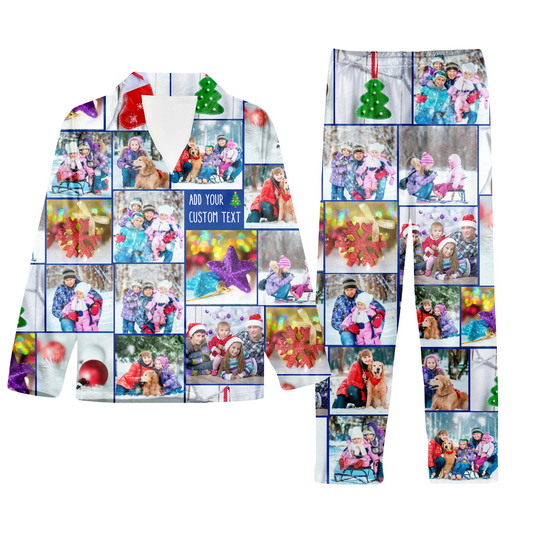Create Your Own Unisex Christmas Satin Pajama Set with Collage Photo & Text