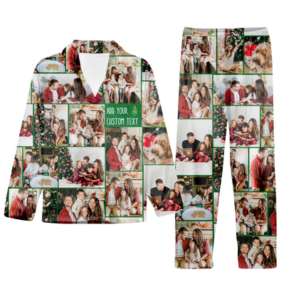 Create Your Own Unisex Christmas Satin Pajama Set with Collage Photo & Text