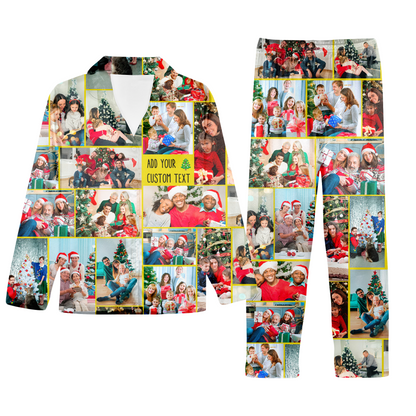 Create Your Own Unisex Christmas Satin Pajama Set with Collage Photo & Text