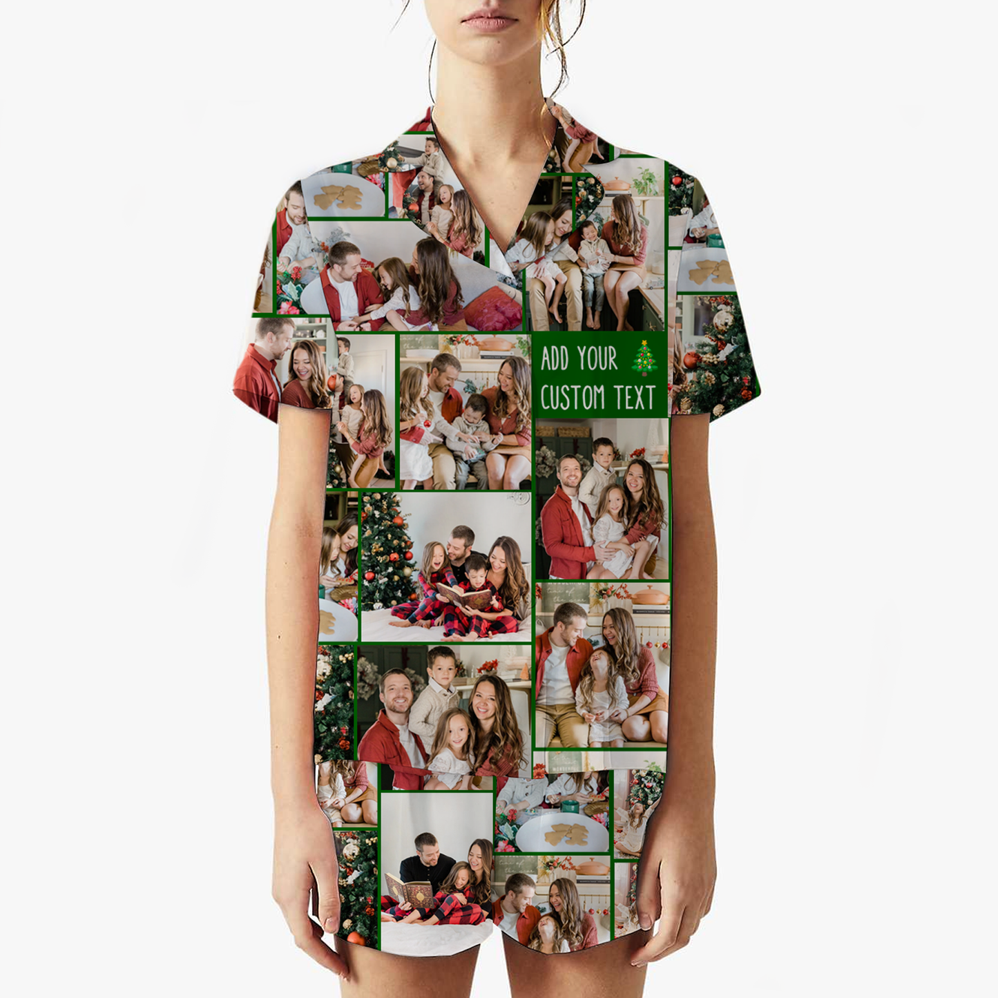 Create Your Own Unisex Short Satin Pajama Set with Collage Photo & Text