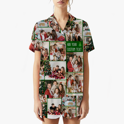 Create Your Own Unisex Short Satin Pajama Set with Collage Photo & Text