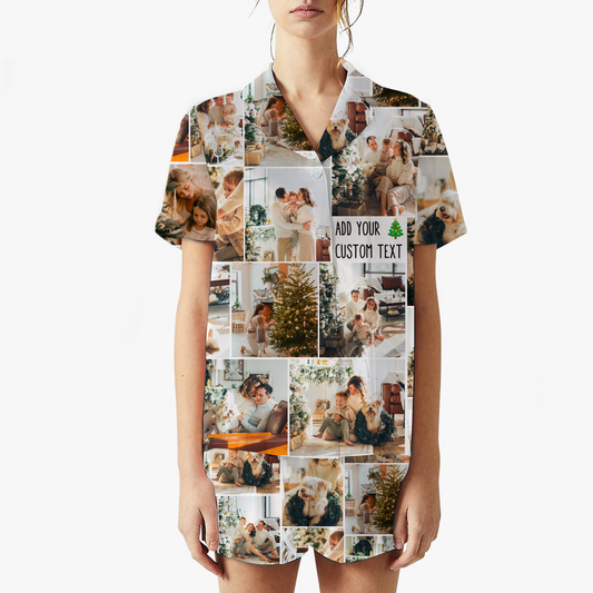 Create Your Own Unisex Short Satin Pajama Set with Collage Photo & Text