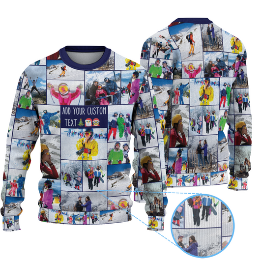Create Your Own Christmas Ugly Knitted Sweater with Collage Photo & Custom Text