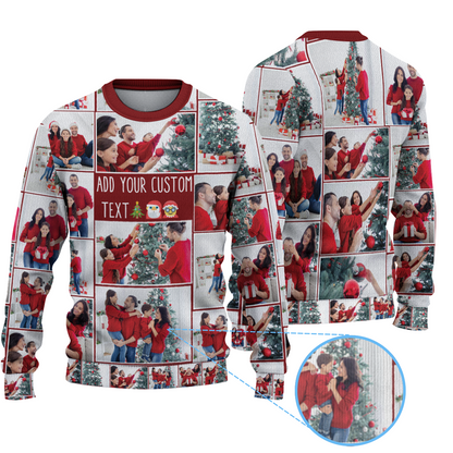 Create Your Own Christmas Ugly Knitted Sweater with Collage Photo & Custom Text