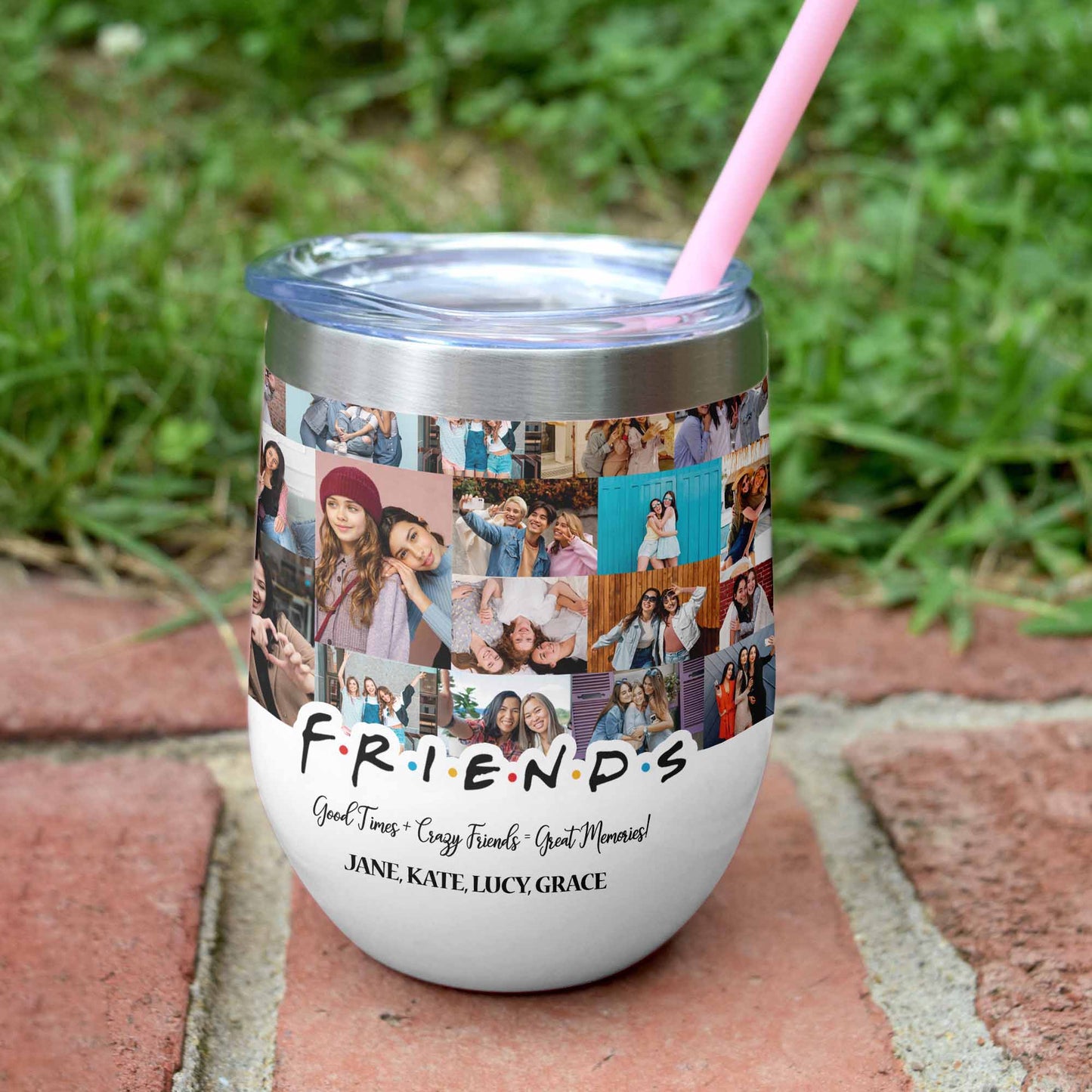 Create a Best Friend BFF Gift From Photo Collage on Personalized Edged Wine Tumbler for Bestie