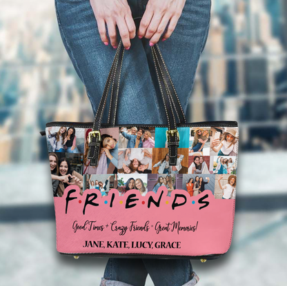 Create a Best Friend Gift From Photo Collage on Personalized Leather Tote Bag for Bestie