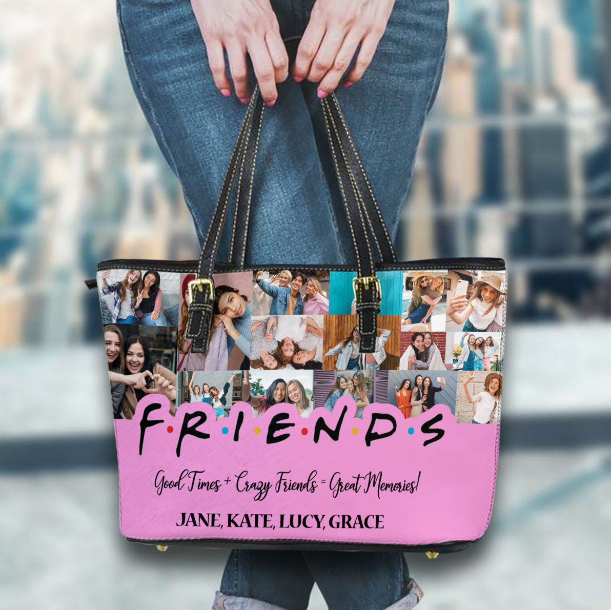 Create a Best Friend Gift From Photo Collage on Personalized Leather Tote Bag for Bestie