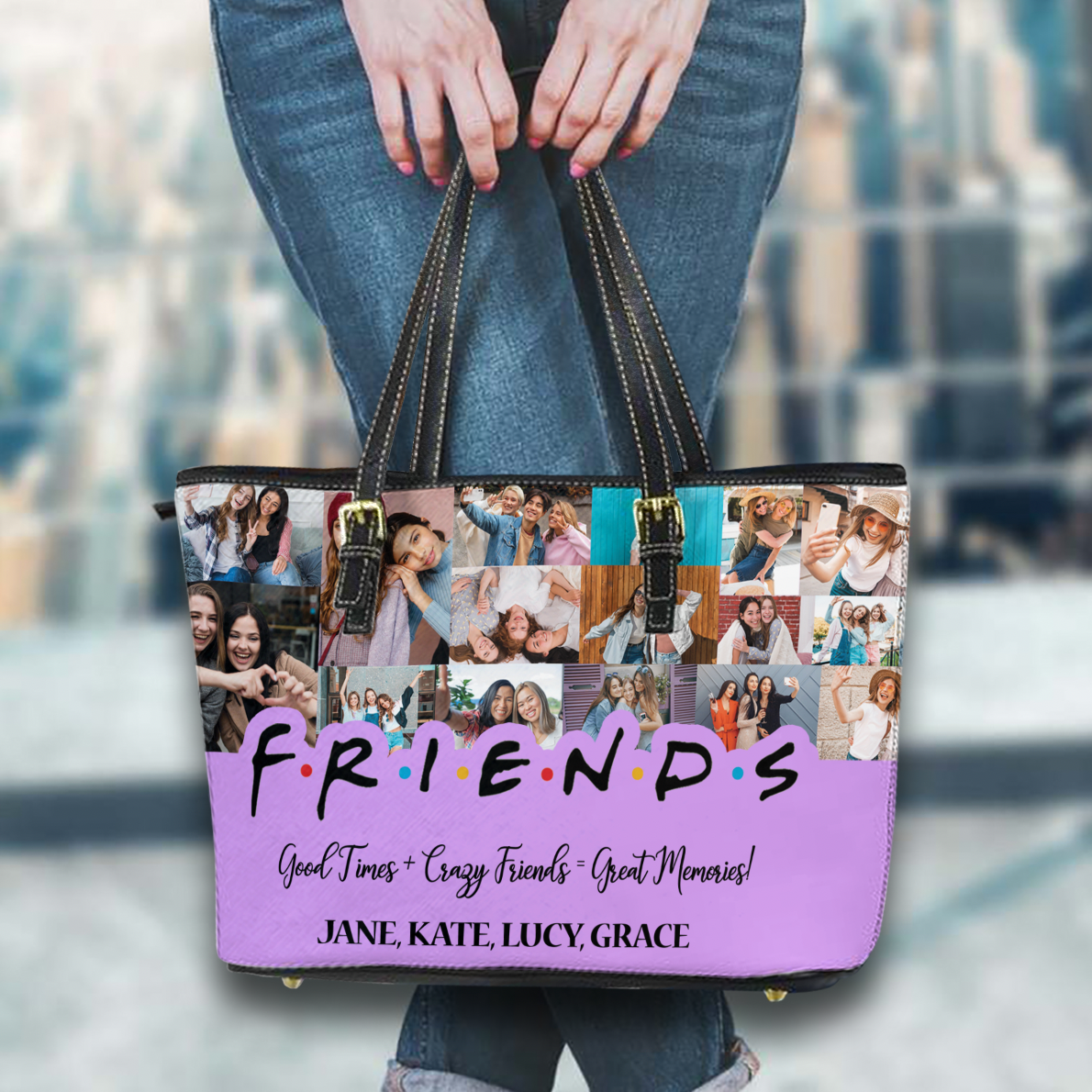 Create a Best Friend Gift From Photo Collage on Personalized Leather Tote Bag for Bestie