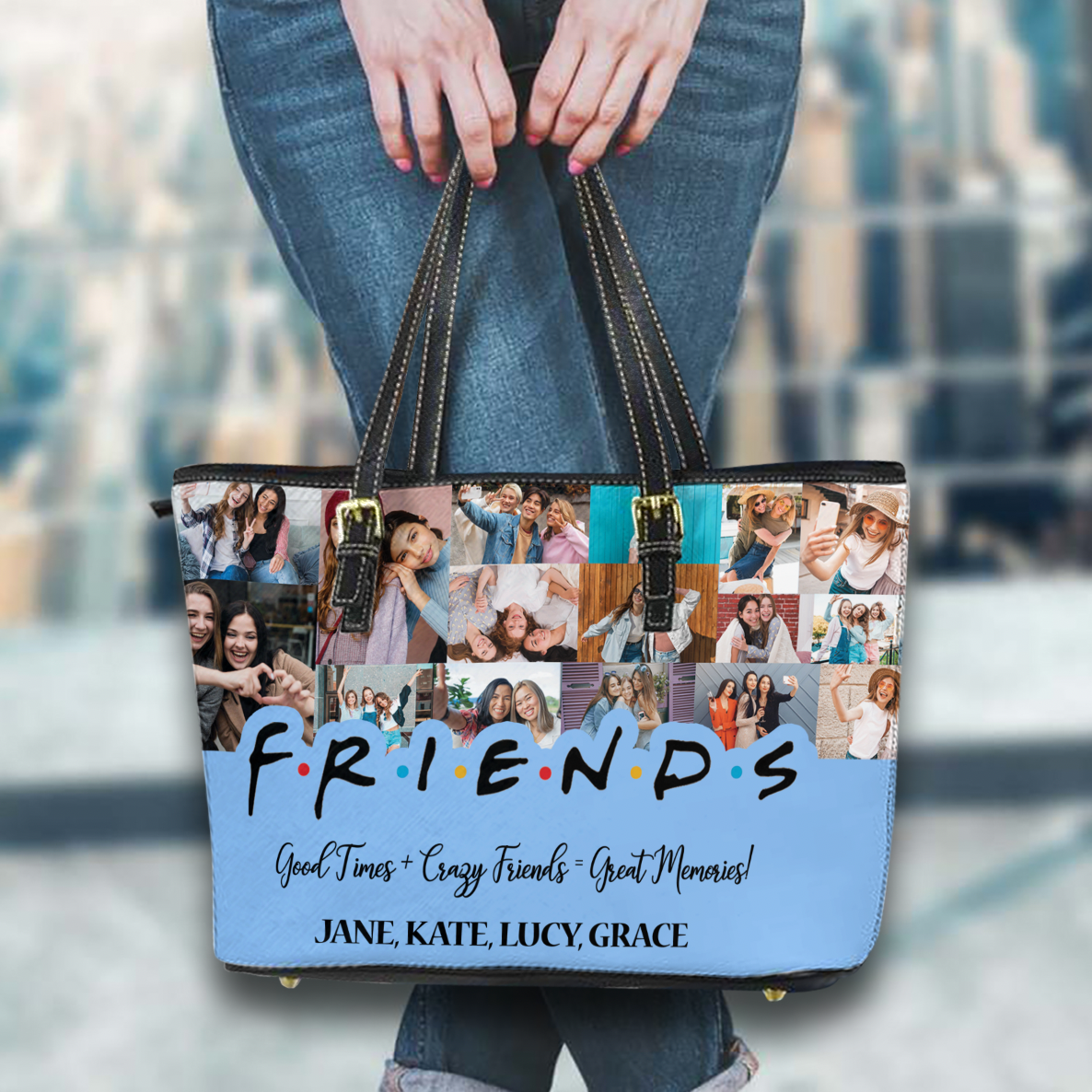 Create a Best Friend Gift From Photo Collage on Personalized Leather Tote Bag for Bestie