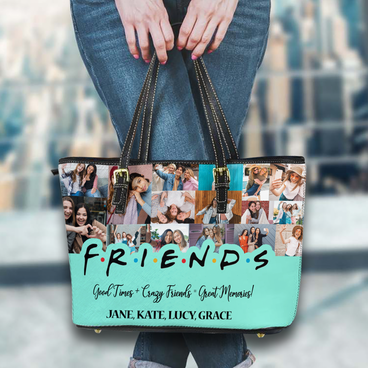 Create a Best Friend Gift From Photo Collage on Personalized Leather Tote Bag for Bestie