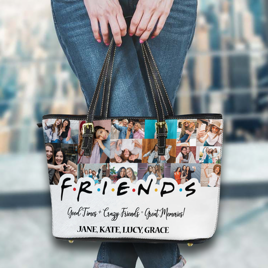 Create a Best Friend Gift From Photo Collage on Personalized Leather Tote Bag for Bestie