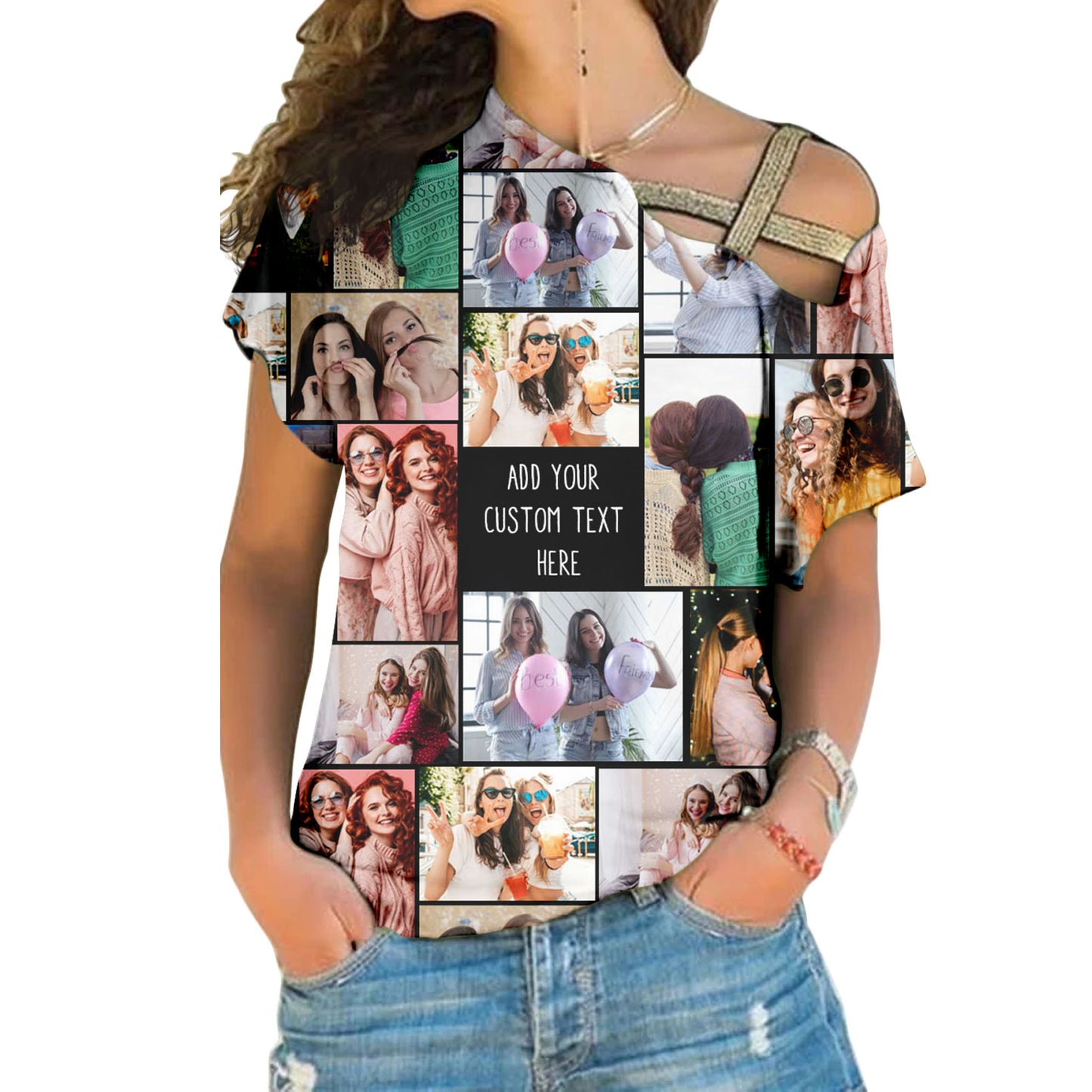 Create a Custom Collage Photo & Text on One Shoulder Shirt for Women