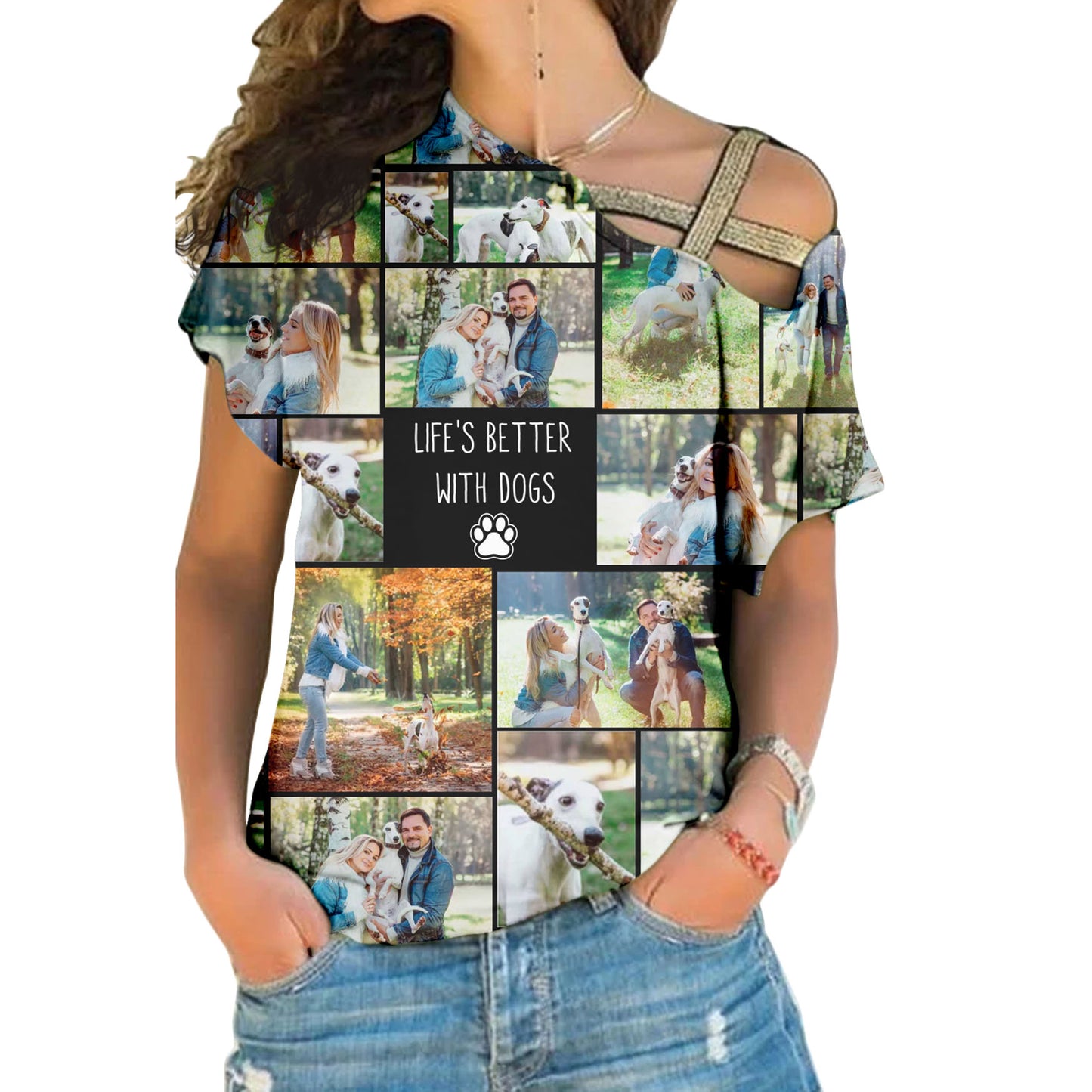 Create a Custom Collage Photo & Text on One Shoulder Shirt for Women