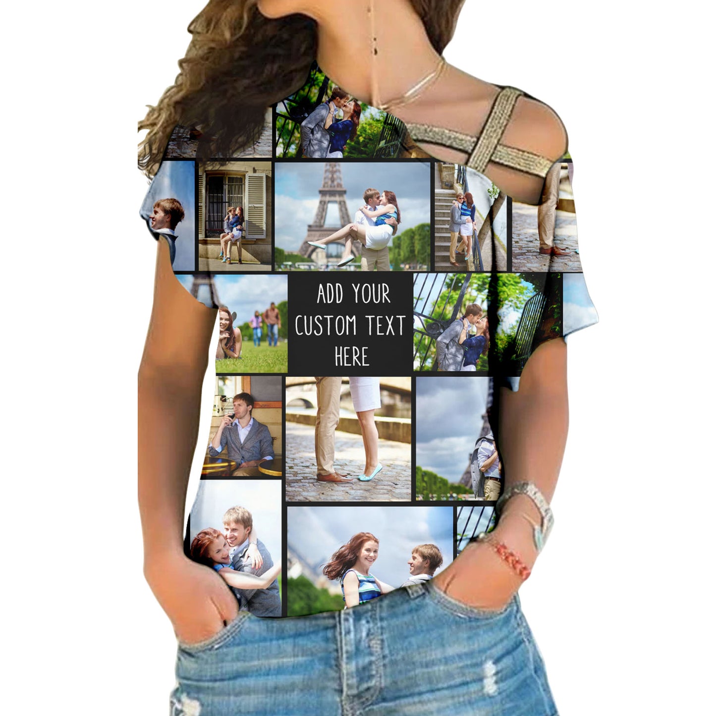 Create a Custom Collage Photo & Text on One Shoulder Shirt for Women