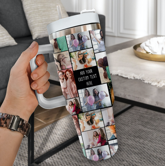 Custom Photo Collage & Text on Personalized Opaque Lid 40oz Tumbler