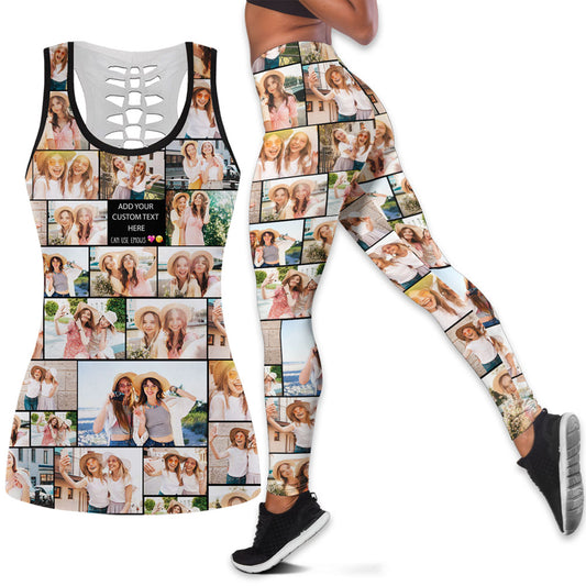 Create a Gift for Best Friend with Collage Photo & Text on Combo Leggings & Hollow Tank Top