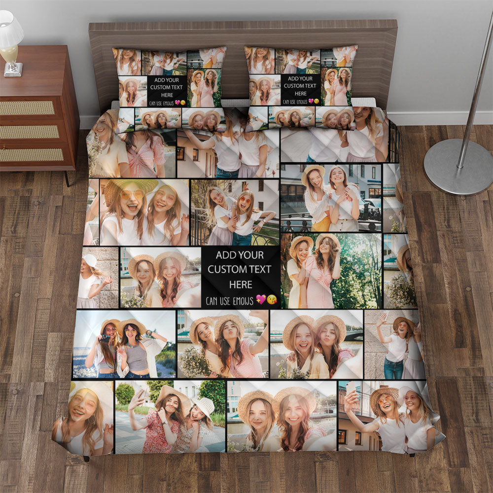 Create a Gift for Best Friend with Collage Photo & Text on Quilt Bedding Set