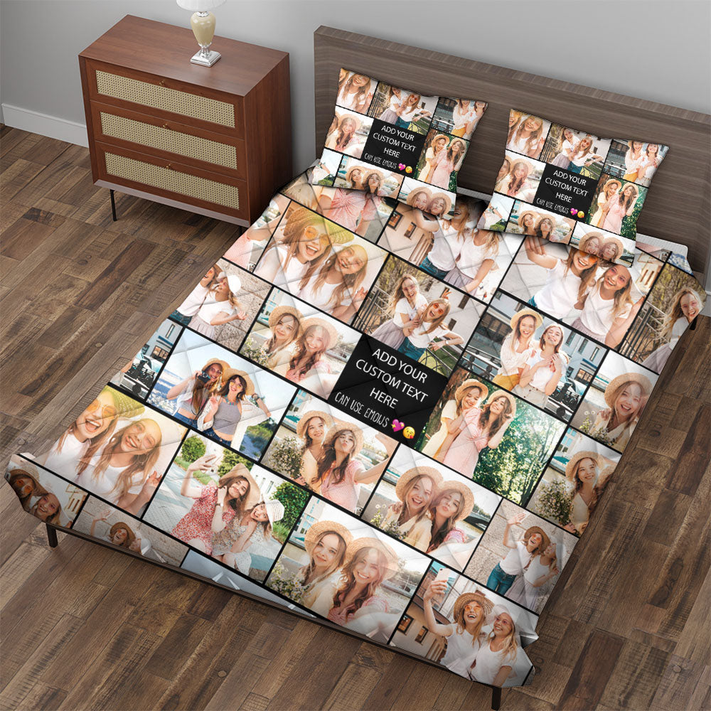 Create a Gift for Best Friend with Collage Photo & Text on Quilt Bedding Set