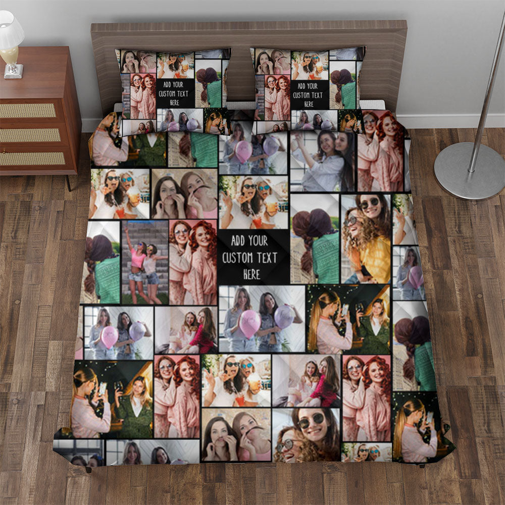 Create a Gift for Best Friend with Collage Photo & Text on Quilt Bedding Set