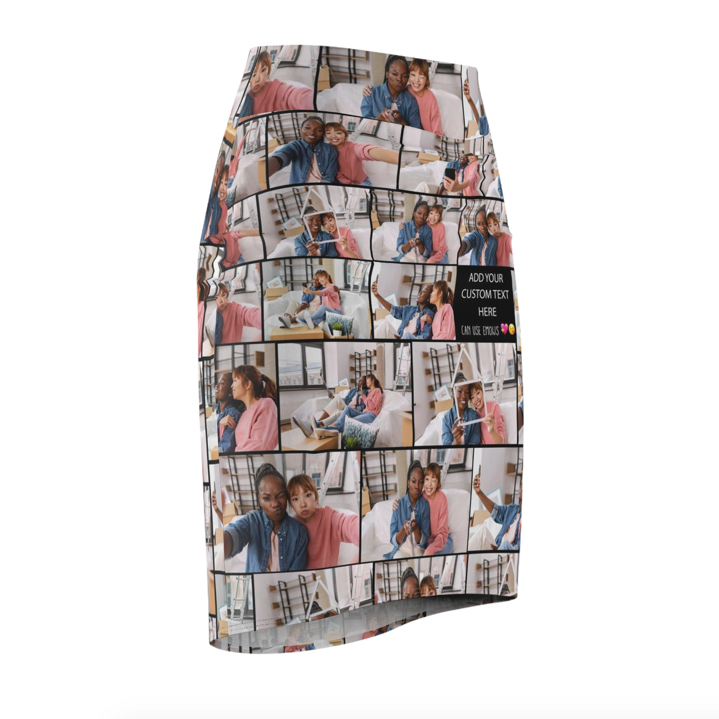 Create a Gift for Best Friend with Collage Photo & Text on Women's Pencil Skirt