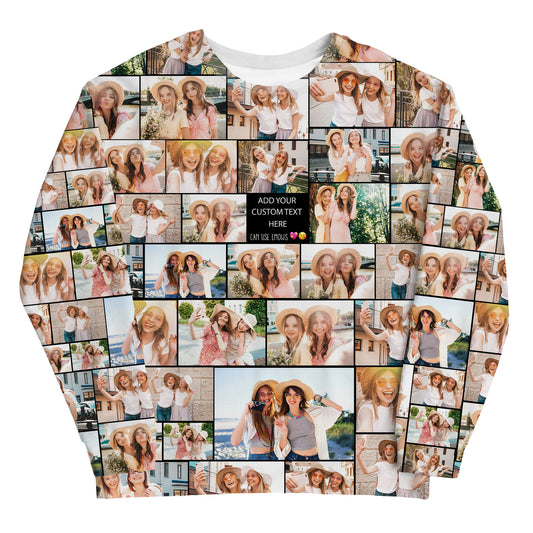 Create a Gift for Best Friend with Collage Photo & Text on AOP Unisex Sweatshirt