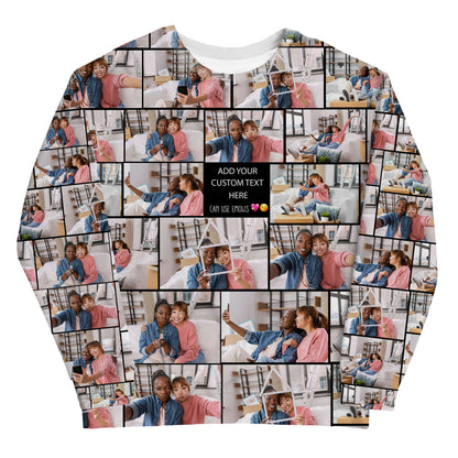 Create a Gift for Best Friend with Collage Photo & Text on AOP Unisex Sweatshirt