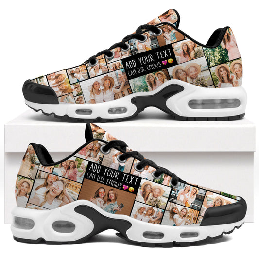 Create a Gift for Best Friend with Collage Photo & Text on Unisex AOP Black AM Shoes