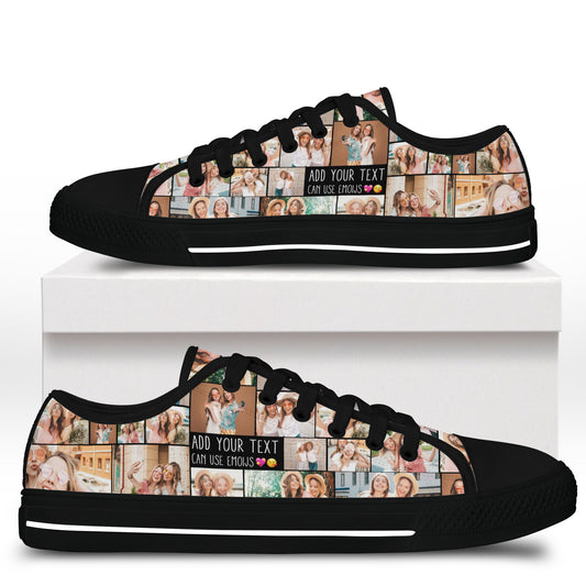 Create a Gift for Best Friend with Collage Photo & Text on Unisex Low Top Shoes