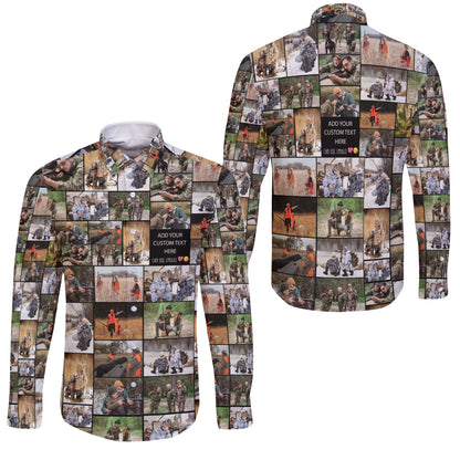 Create Your Own AOP Long Sleeve Button Shirt with Collage Photo & Text