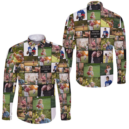 Create Your Own AOP Long Sleeve Button Shirt with Collage Photo & Text