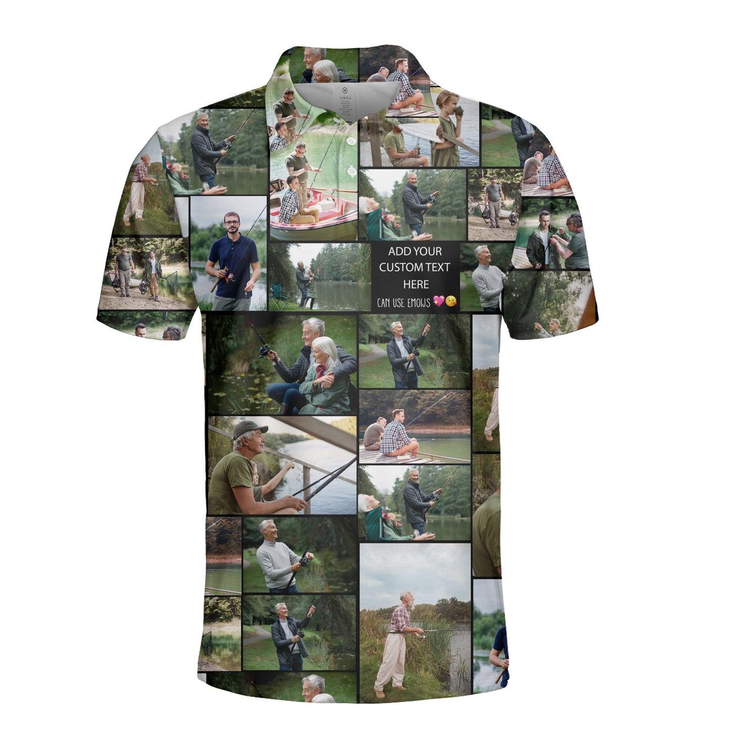 Create a Gift for Dad Grandpa with Collage Photo & Text on AOP Polo Shirt