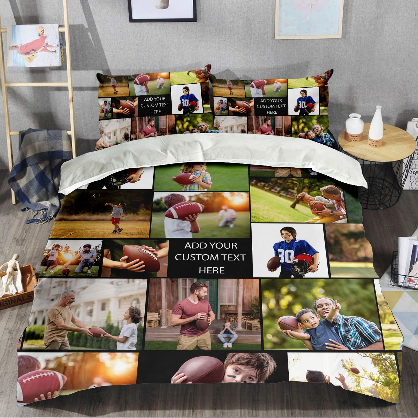 Create a Gift for Dad Grandpa with Collage Photo & Text on Bedding Set