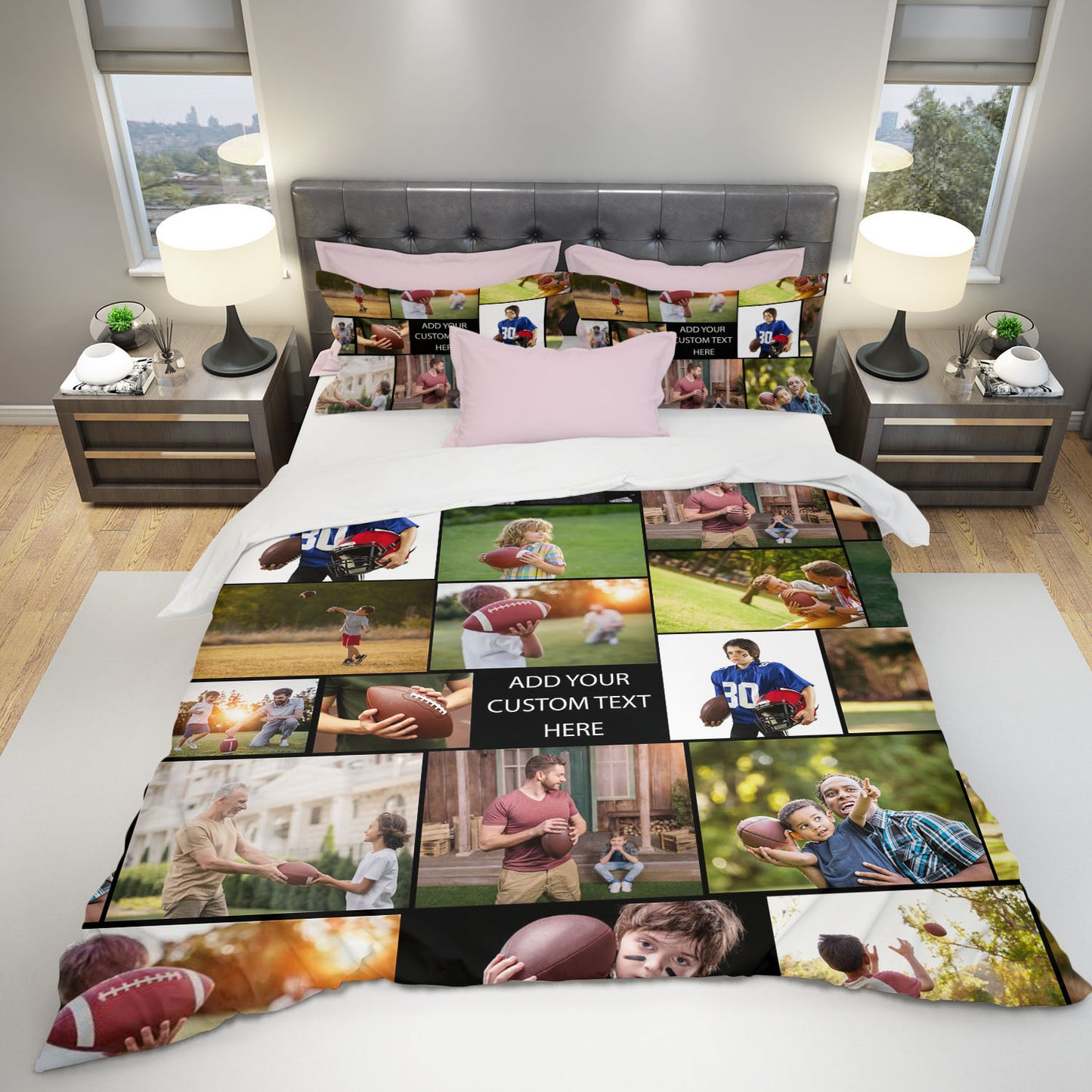 Create a Gift for Dad Grandpa with Collage Photo & Text on Bedding Set