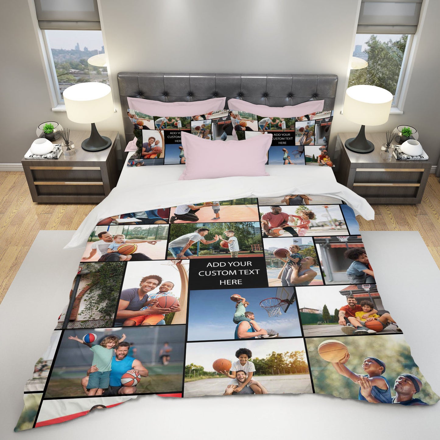 Create a Gift for Dad Grandpa with Collage Photo & Text on Bedding Set