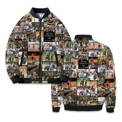 Create a Gift for Dad Grandpa with Collage Photo & Text on Bomber Puffer Jacket