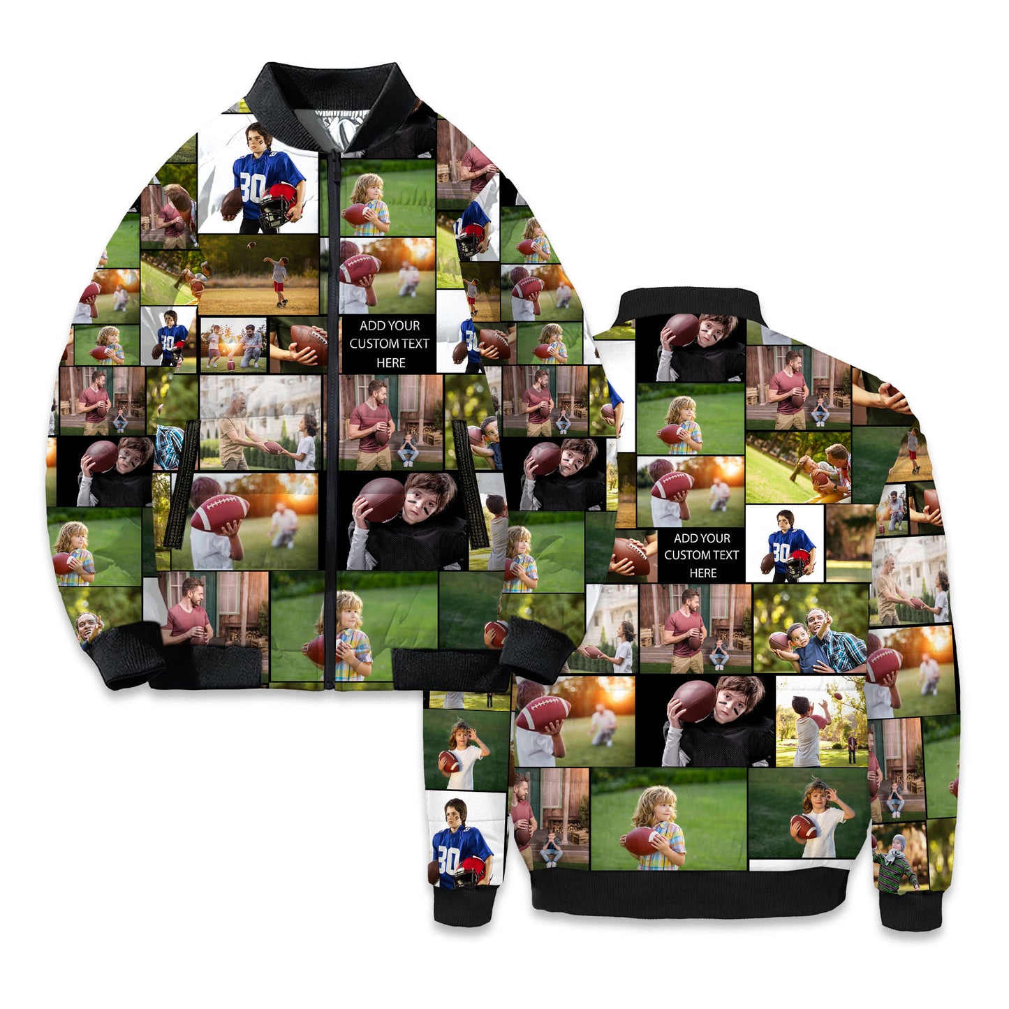 Create a Gift for Dad Grandpa with Collage Photo & Text on Bomber Puffer Jacket