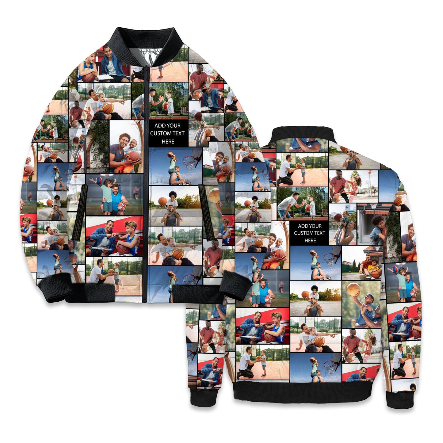 Create a Gift for Dad Grandpa with Collage Photo & Text on Bomber Puffer Jacket