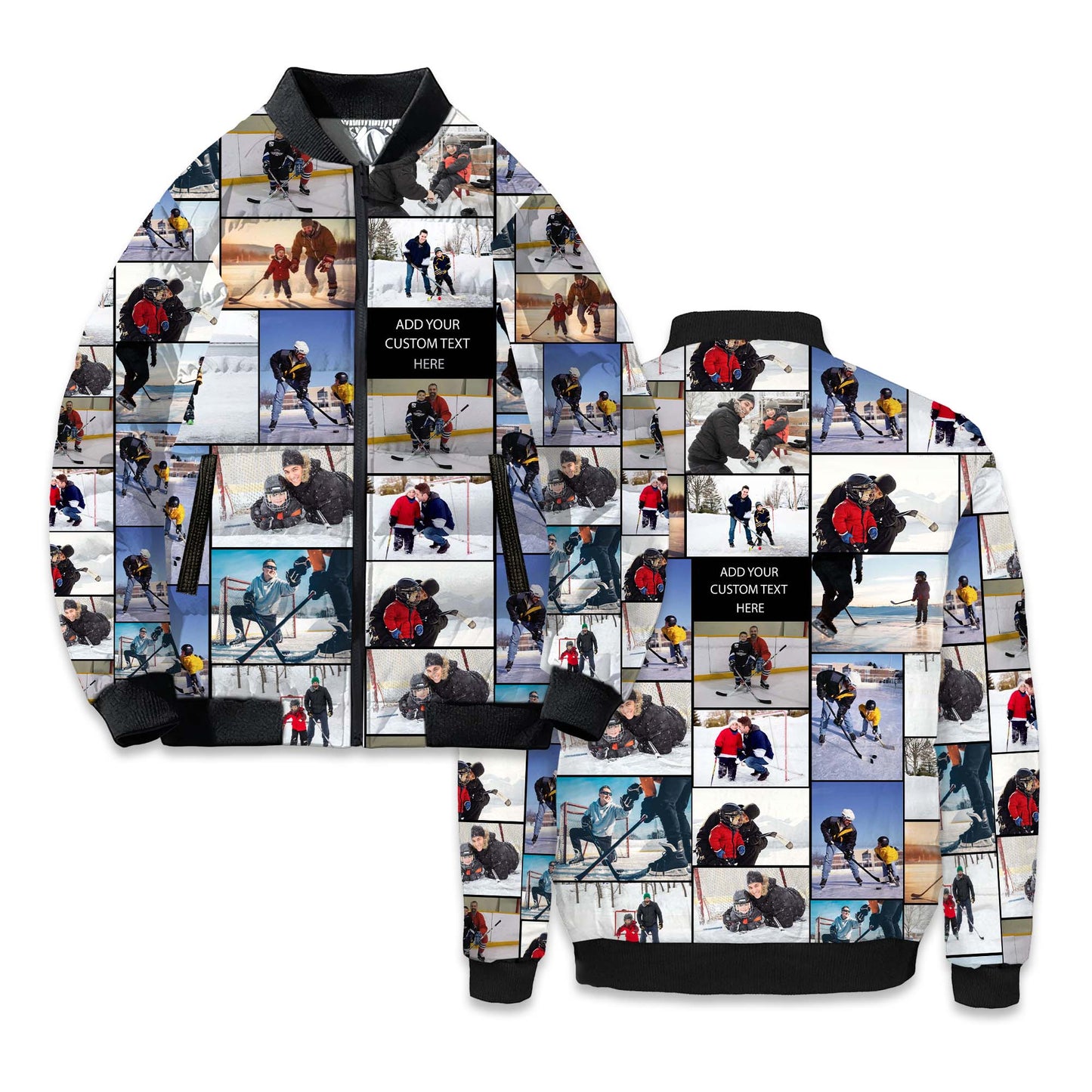 Create a Gift for Dad Grandpa with Collage Photo & Text on Bomber Puffer Jacket