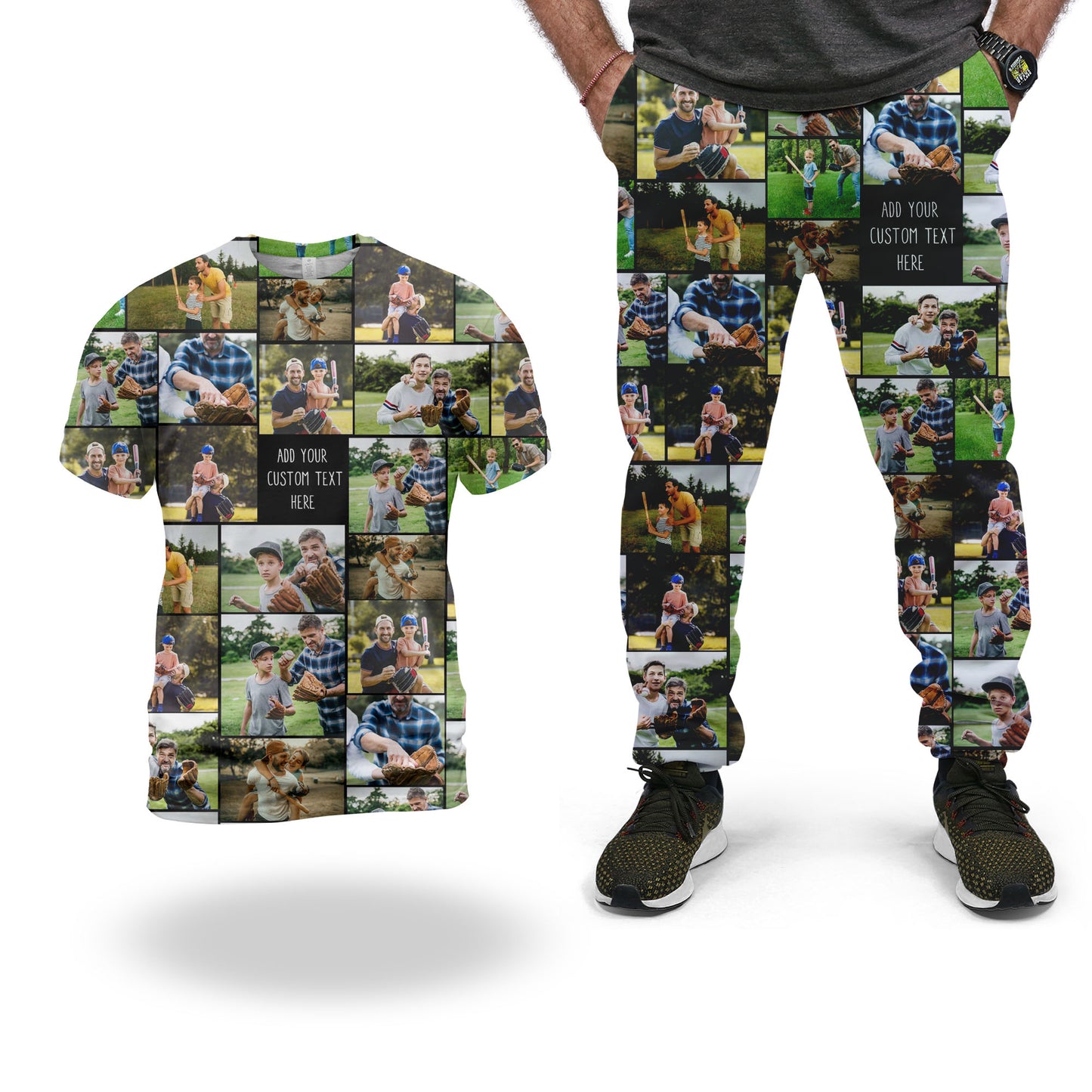 Create a Gift for Dad Grandpa with Collage Photo & Text on Combo T-Shirt and Long Pants Set