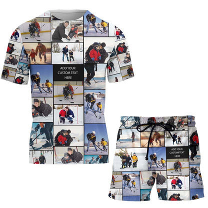 Create a Gift for Dad Grandpa with Collage Photo & Text on Combo T-shirt And Shorts