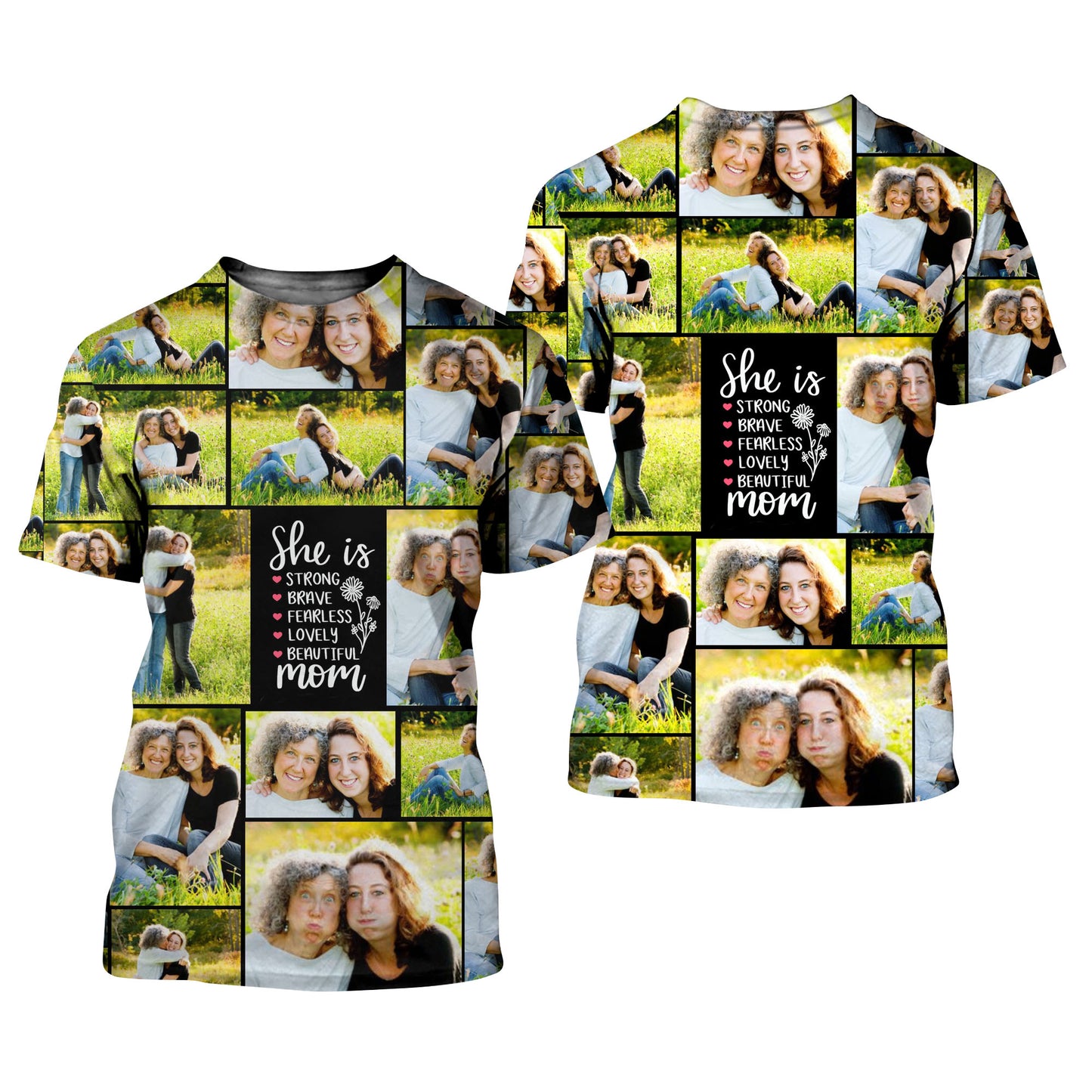 Create a Gift for Mom with Collage Photo & Text on AOP Unisex T-Shirt