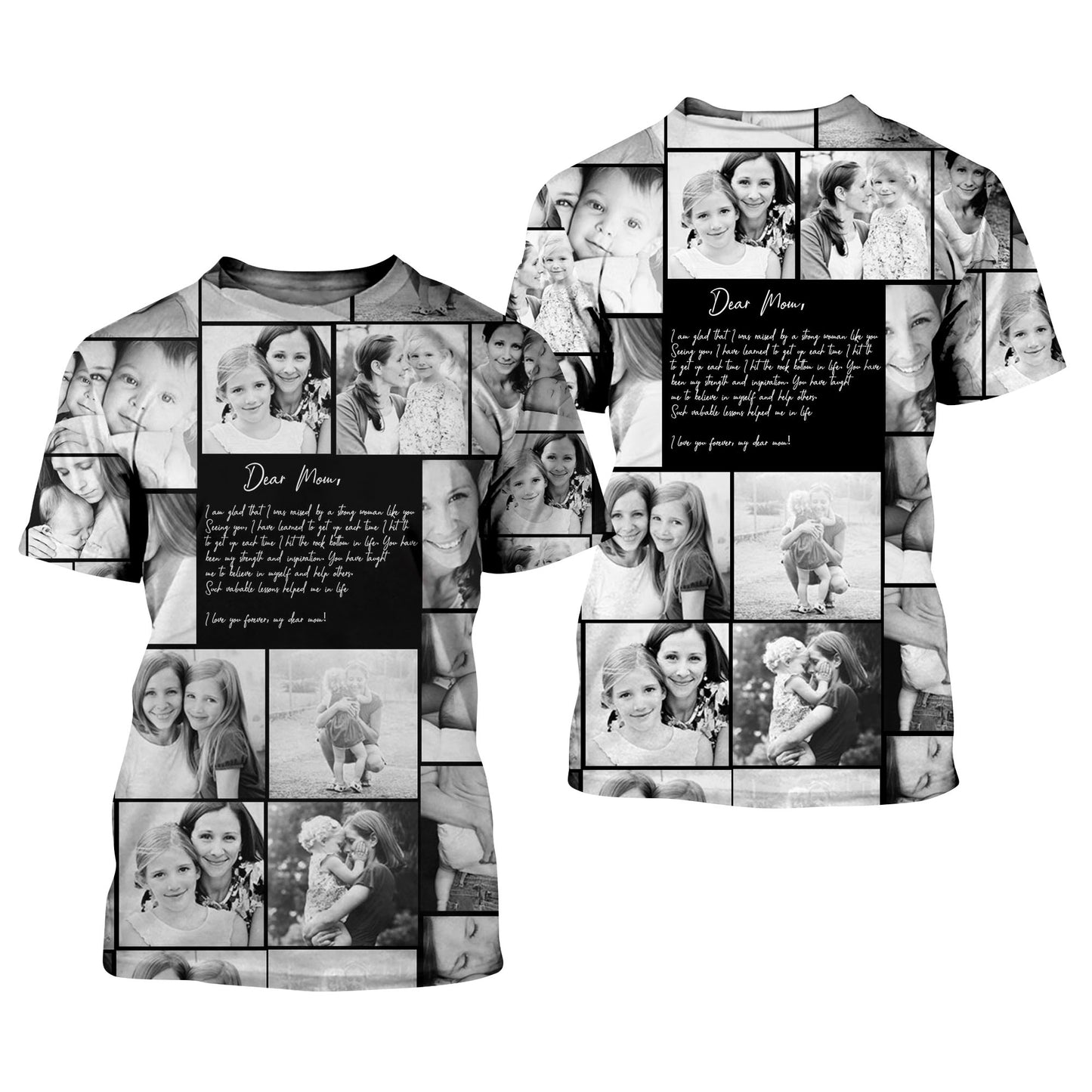 Create a Gift for Mom with Collage Photo & Text on AOP Unisex T-Shirt