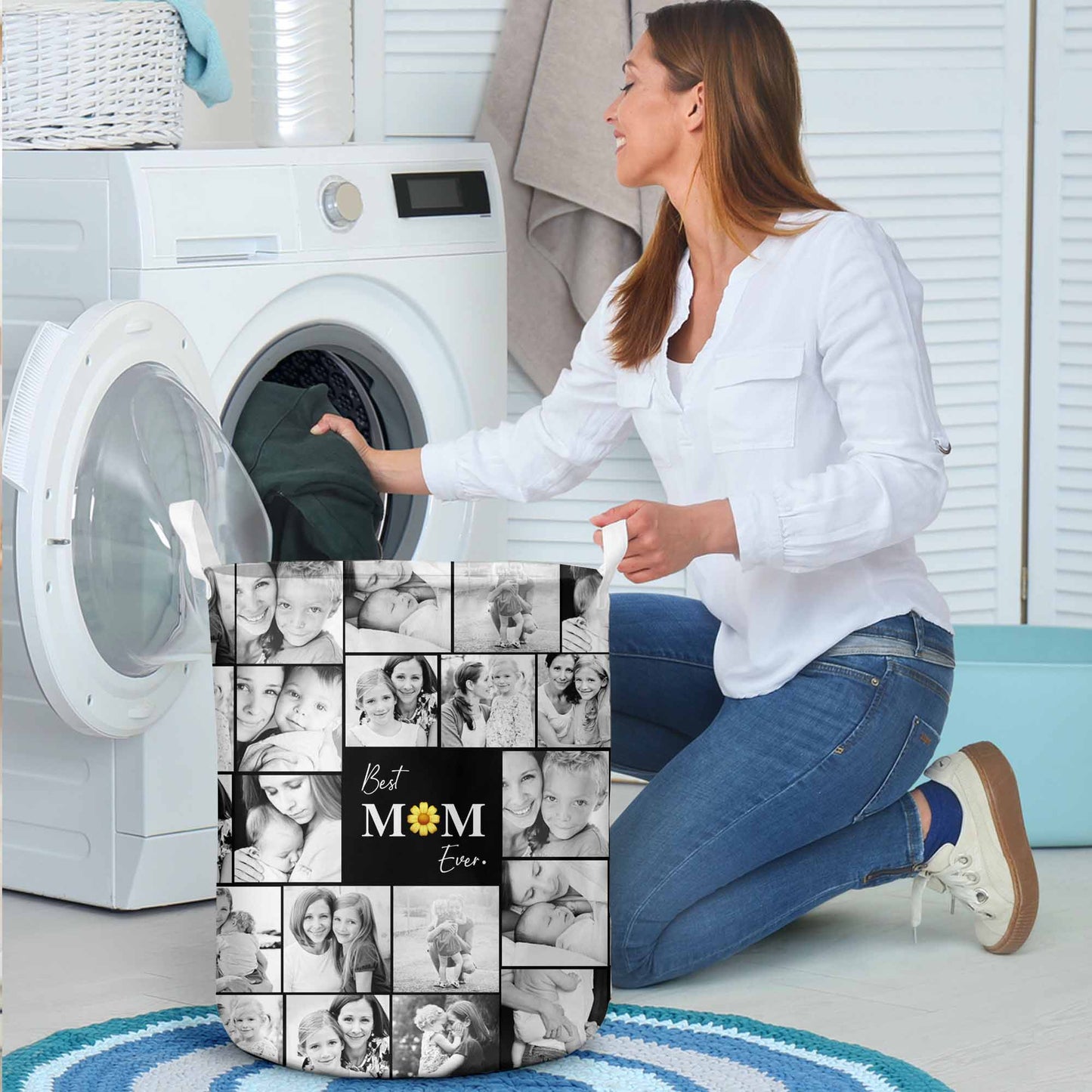 Create a Gift for Mom with Collage Photo & Text on Laundry Basket